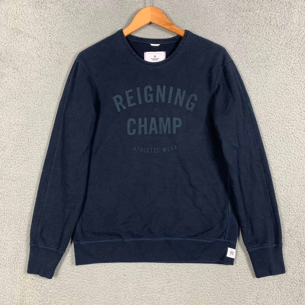 Reigning Champ Sweatshirt Men's Medium M Navy Gym Logo Crew Neck Terry Pullover